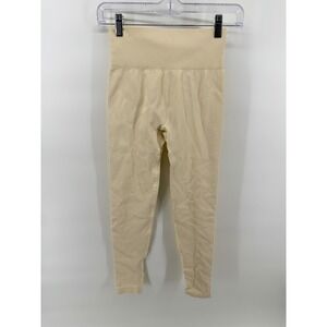 OQQ Womens Ribbed High Waisted Seamless Yoga Leggings Cream Tan Size Small